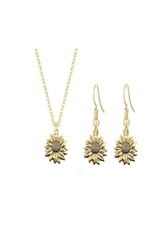 Modpide Antique Gold Sunflower Dangle Earrings Sunflower Necklace Jewelry Set (Antique gold) - Image 1